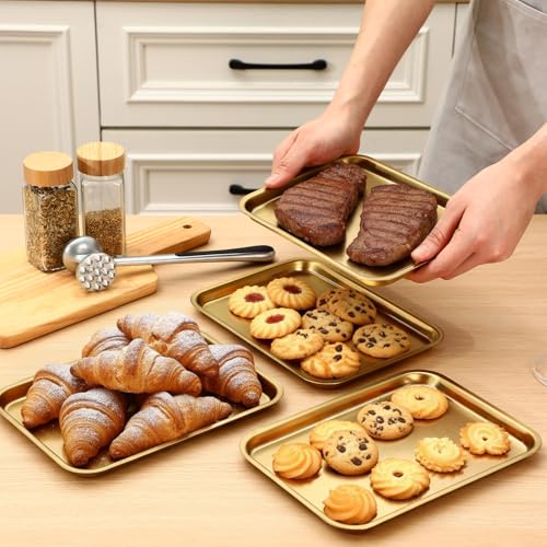 6 Pcs 8.6 X 6.4 Inch Small Baking Sheet Gold Stainless Steel Pan - color: Gold, size: 8.6 x 6.4 Inch
