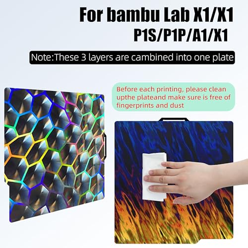 Build Plate 257x257mm - GOMENL Build Plate for Bambu Lab A1 P1P P1S P2S X1 X1C X1E 3D Printer, 3D Printer Spring Steel Removable Platform - color: Tortoise Shell+Ice Fire