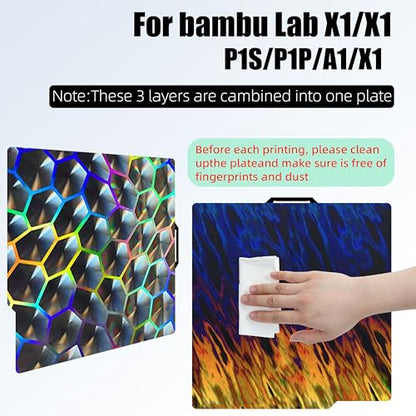 Build Plate 257x257mm - GOMENL Build Plate for Bambu Lab A1 P1P P1S P2S X1 X1C X1E 3D Printer, 3D Printer Spring Steel Removable Platform - color: Tortoise Shell+Ice Fire