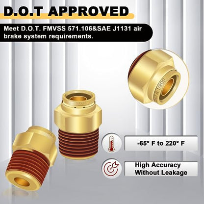 Siptenk 1/2" DOT Brass Push to Connect Air Line Fittings 5 PCS for Truck - color: 1/2" * 1/2" NPT