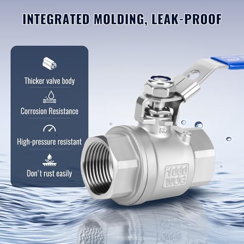 2 Pack 1 inch Ball Valves NPT Female 304 Stainless Steel Full Port Locking Ball Valve Handle, Heavy Duty Shut Off Valve for Home and Industrial (1 Inch) - size: 1 Inch