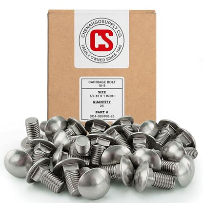 Chenango Supply 1/2-13 x 1 Stainless Carriage Bolts - size: 1/2-13 x 1"