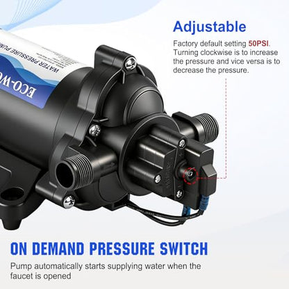 ECO-WORTHY 33-Series Industrial Water Pressure Pump 110V AC 4.0GPM 50PSI RV Fresh Water Diaphragm Pump include Garden Hose Adapters for Irrigation Marine Boat Sprinkler Faucet - color: Black 5