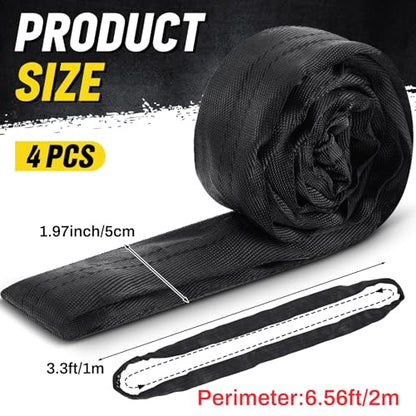 Fabbay 4 Pcs 6.6 Feet Endless Round Slings Polyester Lifting Straps, Black