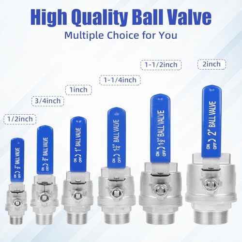 YADIAN 2 Pack Full Port NPT Ball Valve 1-1/4inch - Male x Female 304 Stainless Steel Heavy Duty Shut Off Valve with Blue Vinyl Insulation Handle and Locking Device for Water, Oil, and Gas, 1000WOG - size: 1-1/4''