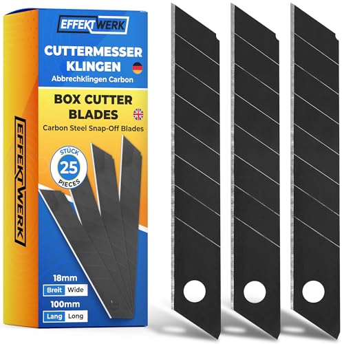18mm Box Cutter Blades, Carbon Steel Snap Off Blade Refills, Black, 25 PK - style: 18mm