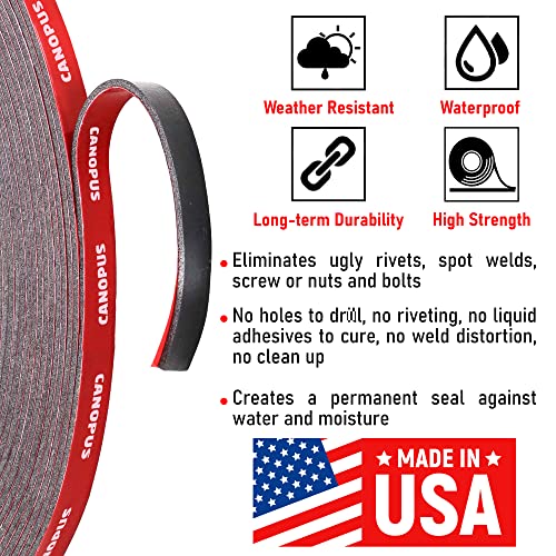CANOPUS Double Sided Tape, 5952 Heavy Duty Mounting Tape, Strong Bond & Weatherproof Seal Strip for Automotive Mounting, Picture and Photo Frame, Poster, Craft, 0.25 in x 15 ft, Black, Made in USA - size: 0.25in x 15ft