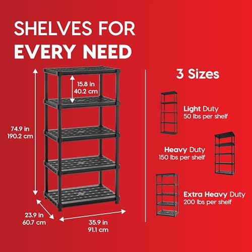 IRIS USA Plastic Storage Shelves |Made in USA| 75"H x 36"W x 24"D - Black - size: 5 Tier | 24"D x 36"W x 75"H