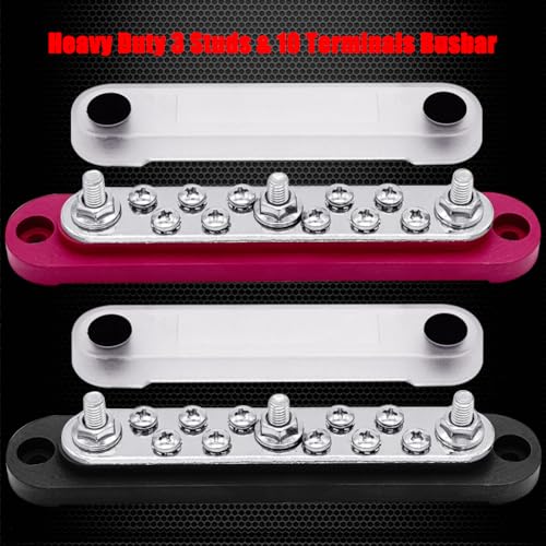 Ampper 3 x M6 Post Power Distribution Block BusBar 10 M4 Screws, 5.9" R & B - color: Red & Black, size: 3M6+10M4