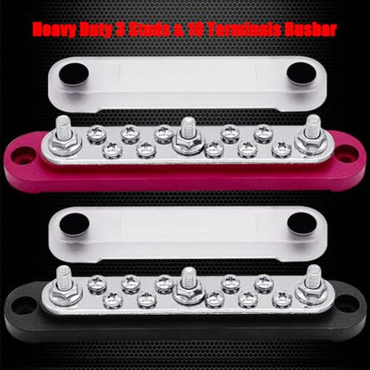 Ampper 3 x M6 Post Power Distribution Block BusBar 10 M4 Screws, 5.9" R & B - color: Red & Black, size: 3M6+10M4