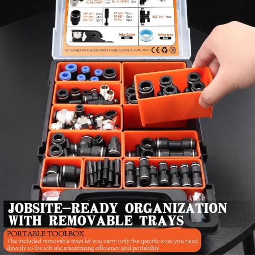 130 PCS Air Hose Fitting Kit 1/4 3/8 1/2in OD Black NPT PBT Push to Connect - color: Black
