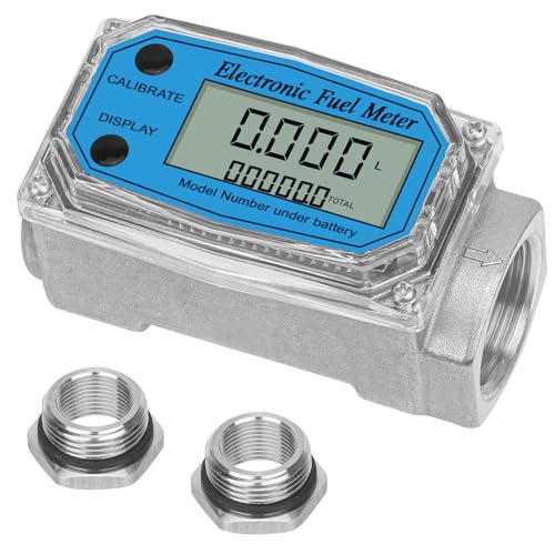 1" 2.6-26 GPM Inline NPT Thread Flowmeter, Digital Turbine Fuel Flow Meter, for Water, Diesel, Gas Oil, Gasoline, and Other Liquids - Supports Gallon, QTS, PTS, L, m³ with 3/4 in Adapters - size: 1 inch & 3/4 inch