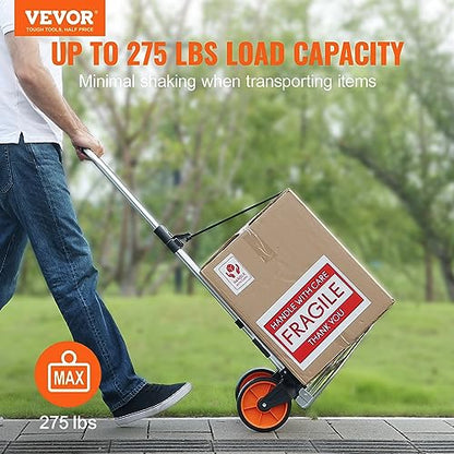 VEVOR Folding Hand Truck and Dolly, 275 Lbs Capacity, Aluminum Foldable Cart, Heavy-Duty Luggage Trolley Cart with Telescoping Handle and PP+TPR Wheels for Home, Office, Shopping, Travel - size: 275 lbs