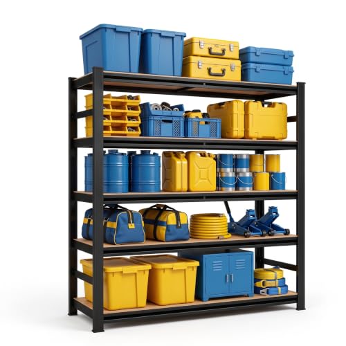 Wood Garage Shelving, Heavy Duty Storage Shelves with Anti-Fall Rails - size: Wooden-63''H*28''W*12''D