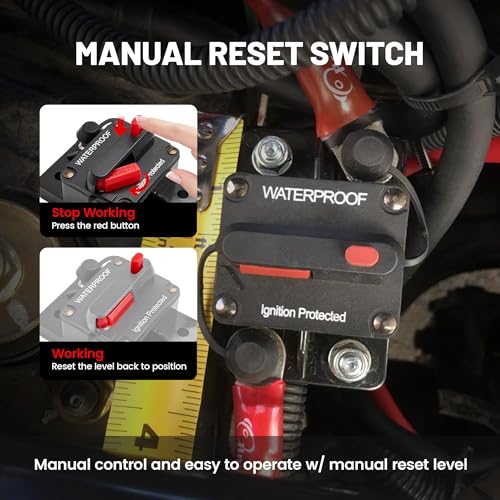 RED WOLF 300A Circuit Breaker Fuse Holder 3/8" Screw Studs w/Manual Reset Switch DC 12-24V for Boat Trolling Motor Marine ATV Trailer Vehicles Stereo Audio Electronic Battery Solar System