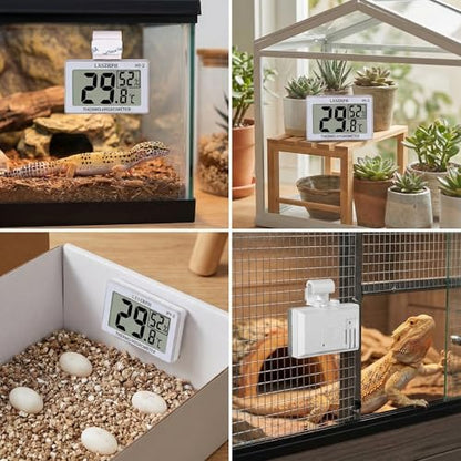 Reptile Hygrometer Thermometer, Digital Amphibian Hygrometer Thermometer with Hook, Temperature Humidity Meter Gauge for Reptile Tanks, Terrariums, Vivarium, LCD Display (2 Packs) - size: 2 packs