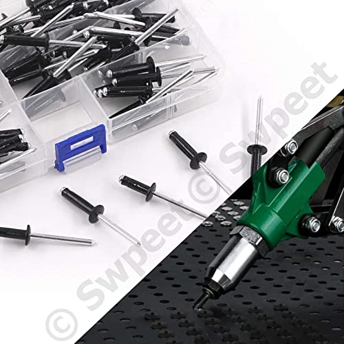 Swpeet 80Pcs 3/16" x 9/16" / 3/4" / 13/16" / 1" Aluminum Long Grip Tri-Grip Rivets Tri-Fold Tri Bulb Mounting Rivet Blind Rivets Assortment Kit, Tri-Grip Rivet Perfect for Deep Water Installing Boat