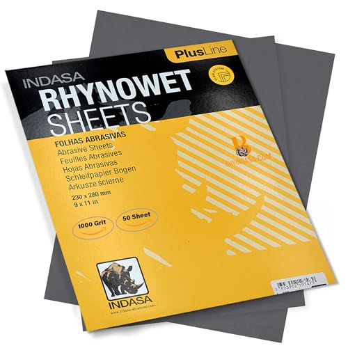Indasa 50 PCS 9x11” Wet & Dry Sandpaper Sheets, 1000 GRIT, Rhynowet Clog-Resistant Abrasive for Wood, Metal, Auto, Paint & Clear Coat Finishing, Sand Paper Silicon Carbide, Plusline - size: 1000 GRIT 9"x11" Silicon Carbide