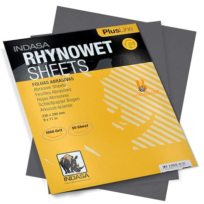 Indasa 50 PCS 9x11” Wet & Dry Sandpaper Sheets, 1000 GRIT, Rhynowet Clog-Resistant Abrasive for Wood, Metal, Auto, Paint & Clear Coat Finishing, Sand Paper Silicon Carbide, Plusline - size: 1000 GRIT 9"x11" Silicon Carbide