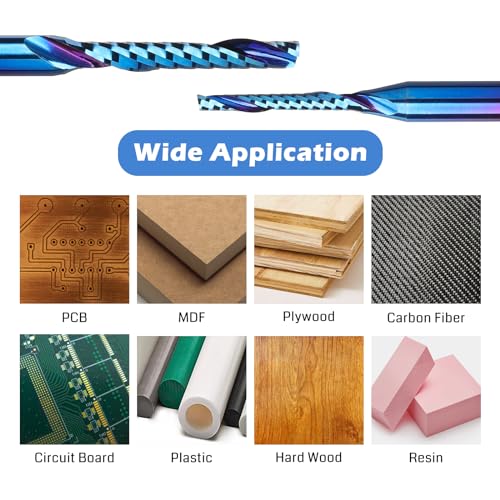 Genmitsu 1/8 Inch Shank 10pcs Carbide Spiral O Flute (Single Flute) End Mill CNC Router Bits, Solid Nano Blue Coat, for Woodworking Cutting Carving Wood Acrylic PVC PCB MDF, OS10A - style: O-Flute 10pcs