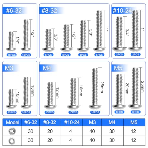 408PCS Machine Screws Nuts and Bolts Assortment Kit, 304 Stainless Steel Bolts #6-32#8-32#10-24 M3 M4 M5 Phillips Pan Head Hardware Screw Assortment Kit, Assorted Bolts, Nuts and Washers Kit - color: SV-SS #6 #8 #10 M3 M4 M5