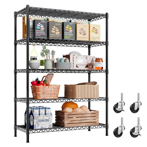 REIBII 5-Tier Storage Shelves 1660LBS Wire Shelving Unit with Wheels - color: Black, size: 73"H x 35"W x 15"D 5 Tier