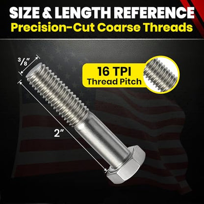 Chenango Supply 3/8-16 x 2 Stainless Steel Hex Head Bolts - size: 3/8-16 X 2"