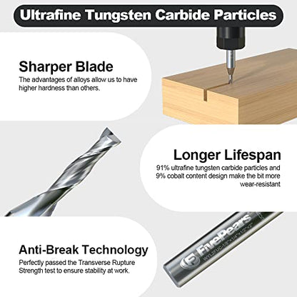 FivePears Up Cut Spiral Router Bit for CNC, 1/8 inch Cutting Diameter and 1/2 inch Cutting Length 1/4 inch Shank Carbide End Mill Router Bit for Wood Carving Engraving Grinding Grooving - size: 1/8" Dia - 1/2" CL - 1/4" Shank, style: Up Cut