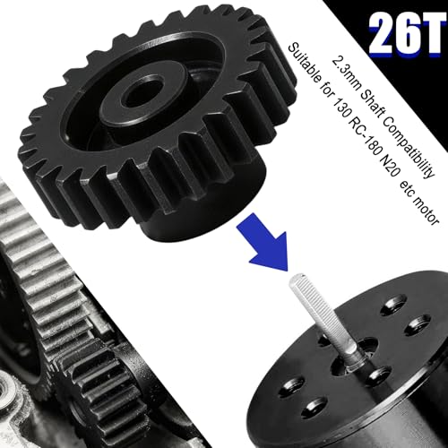 Hardened Steel 0.5M Pinion Gear 26T 2mm Shaft for RC Car/Helicopter Upgrade, Compatible with ARRMA 1/14 Typhoon 1/16 Mojave 1/18 Granite, Losi 1/12, 0.5Mod 13T-27T Gear for Brushed Brush-Less Motors - size: 26T
