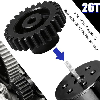 Hardened Steel 0.5M Pinion Gear 26T 2mm Shaft for RC Car/Helicopter Upgrade, Compatible with ARRMA 1/14 Typhoon 1/16 Mojave 1/18 Granite, Losi 1/12, 0.5Mod 13T-27T Gear for Brushed Brush-Less Motors - size: 26T