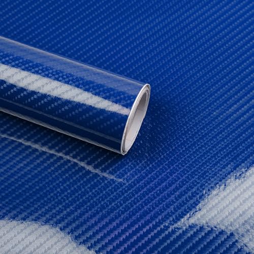 Lypumso 6D Carbon Fiber Vinyl Wrap Roll, Glossy Car Wrap Film Featuring Bubble Free Air Release Technology, Car Moto DIY Interior Exterior Decoration (Carbon Fiber Blue, 1ft x 10ft) - color: Blue, size: 1ft x 10ft