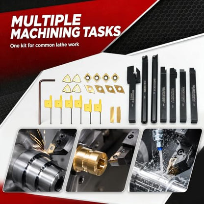 Nakkaa 21Pcs Indexable Lathe Turning Tool Kit 3/8" Shank for Boring Turning - size: 7pcs 3/8'' 10mm Shanks+14pcs Inserts