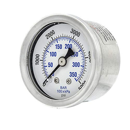 PIC Gauges 202L-158R Center Back Mount Glycerine Filled Pressure Gauge w/ SS Case/Bezel, Brass Internals, PC Lens, 1.5" Dial, 0/5000 psi Range, 1/8" Male NPT - style: 0 - 5,000 PSI
