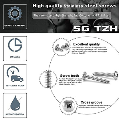 #6 x 1-1/2" Wood Screw 100Pcs Truss Head Phillips 18-8 (304) Stainless Steel Fast Self Tapping Screws by SG TZH - size: #6 x 1-1/2"
