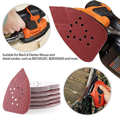 80 Grit Sanding Pads for Black and Decker Mouse Sanders, 50PCS Hook and Loop Sandpaper Sheets - LotFancy 12 Holes Detail Palm Sander Sand Paper - size: 80 Grit