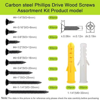 #4 Black Wood Screws Kit, 500pcs Flat Head Phillips Short Screw Set - color: M3-Black, size: 500PCS