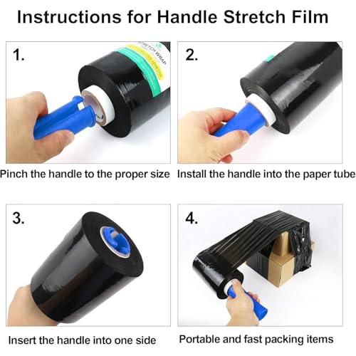 BOMEI PACK Stretch Film Shrink Wrap Roll - 80 Gauge 5" x 1000Ft - Industrial Strength Plastic Wrap with Handle Durable Self-Adhering Mini Black Wrap for Moving, Packing, Furniture & Pallet, 1-Pack