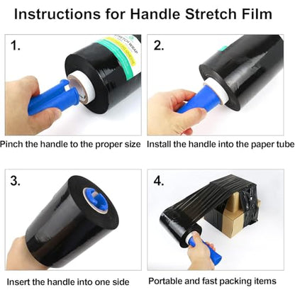 BOMEI PACK Stretch Film Shrink Wrap Roll - 80 Gauge 5" x 1000Ft - Industrial Strength Plastic Wrap with Handle Durable Self-Adhering Mini Black Wrap for Moving, Packing, Furniture & Pallet, 1-Pack