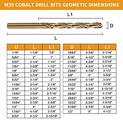 5/32 Inch Cobalt Drill Bit Set, M35 Jobber Length Twist Drill Bits,Suitable for Drilling in Hard Metal, Stainless Steel, Cast Iron,10 Pieces - size: 5/32"(10pcs)