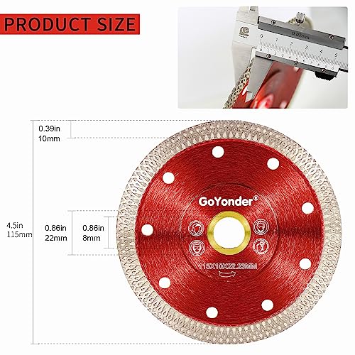 GoYonder 4.5 Inch Super Thin Diamond Saw Blade for Cutting Porcelain Tiles,Granite Marble Ceramics - size: 4.5"-Red-3 PCS