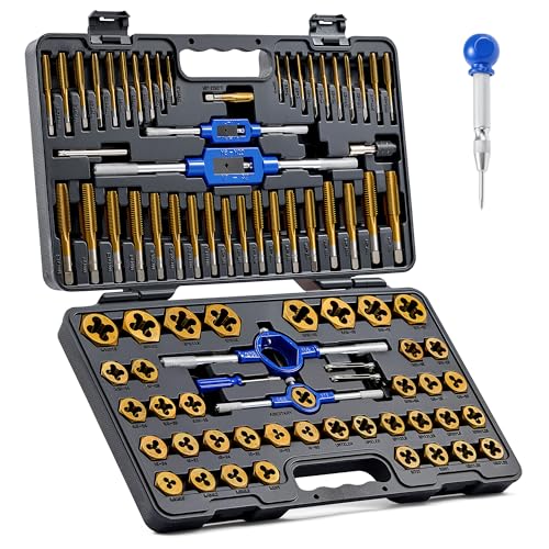 OMT 87pc Tap and Die Set, Titanium-Plated SAE and Metric Threading Kit - color: Black, size: 87 pc Metric and SAE