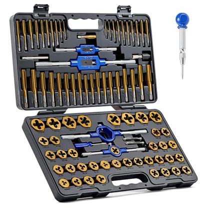 OMT 87pc Tap and Die Set, Titanium-Plated SAE and Metric Threading Kit - color: Black, size: 87 pc Metric and SAE