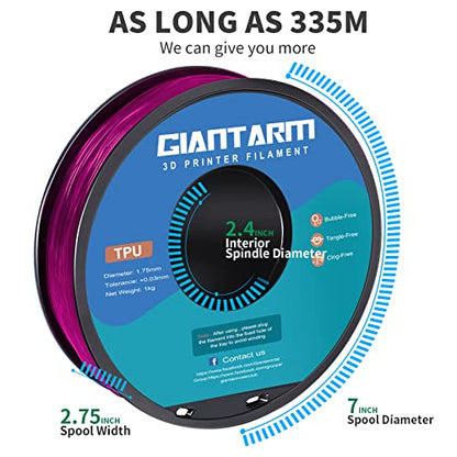 GIANTARM 95A TPU 3D Printer Filament 1.75mm, 1kg, Clear Pink, +/- 0.03mm - color: Tpu-pink