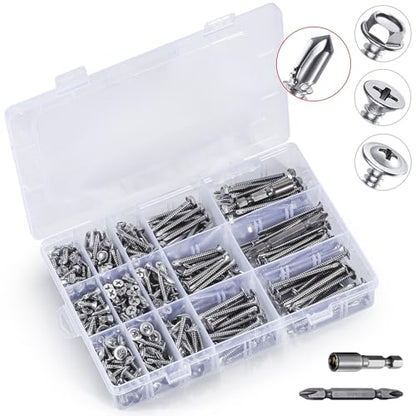 440 Pcs 410 Stainless Steel Sheet Metal Self-Tapping Screws Combination Set with Flat Head, Large Flat Head and Hexagon Head Screws 8# Length 1/2” to 2”（Silver）
