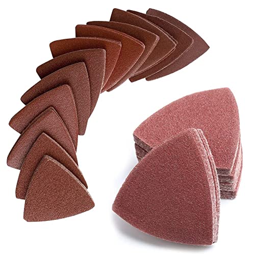 200Pcs 80mm 3-1/8 Inch Triangular Oscillating Multi Tool Sanding Pads Kit