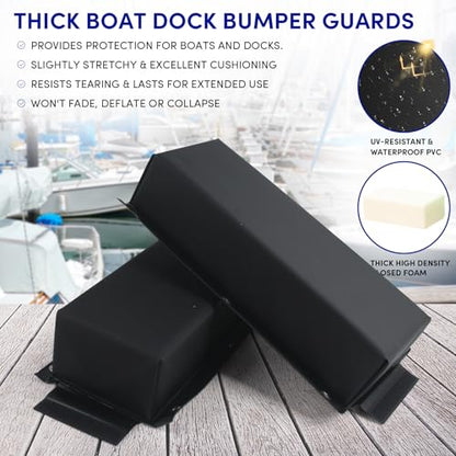 Dock Bumper,Dock Bumper Guard with Screws,Boat Dock Bumper for Boat Dock Vertical Pole Post or Corner Dock,PVC Piling Bumper-Post Bumper for Horizontal Deck or Pier Fenders - style: Black 2Pack Total 32IN