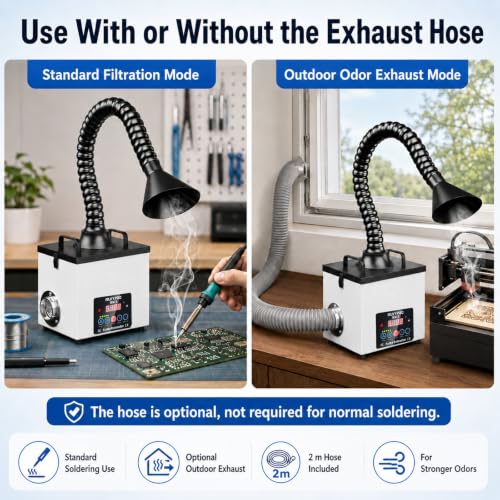 MN01 Upgraded Solder Fume Extractor 105W 155 CFM LED Exhaust Hose - color: Beige