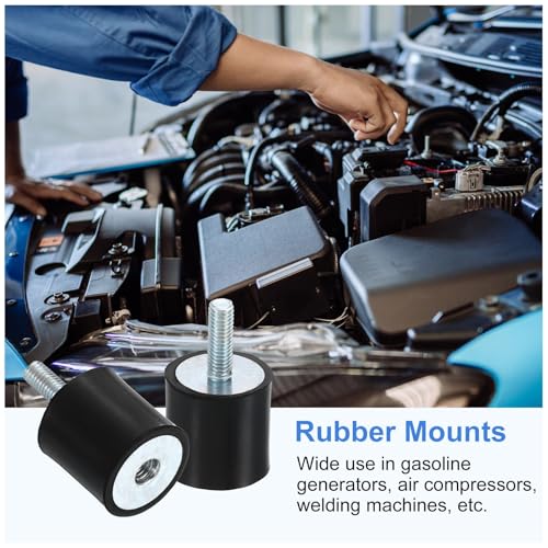 uxcell M5 Rubber Mounts, 4Pcs 20x20mm(DxH) Rubber Cylindrical Anti Vibration Isolator Shock Absorber with Lock Nut for Car Bobbin Generator Air Compressors - size: M5x15mm, 20x20mm Rubber