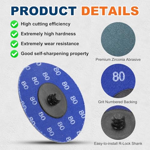 25 Pcs Zirconia Quick Change Sanding Discs 3", 80 Grit - size: 80 Grit