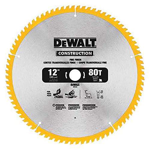 DEWALT 12-Inch Miter Saw Blade, ATB, Thin Kerf, Crosscutting, 1-Inch Arbor, 80-Tooth (DW3128) , Yellow